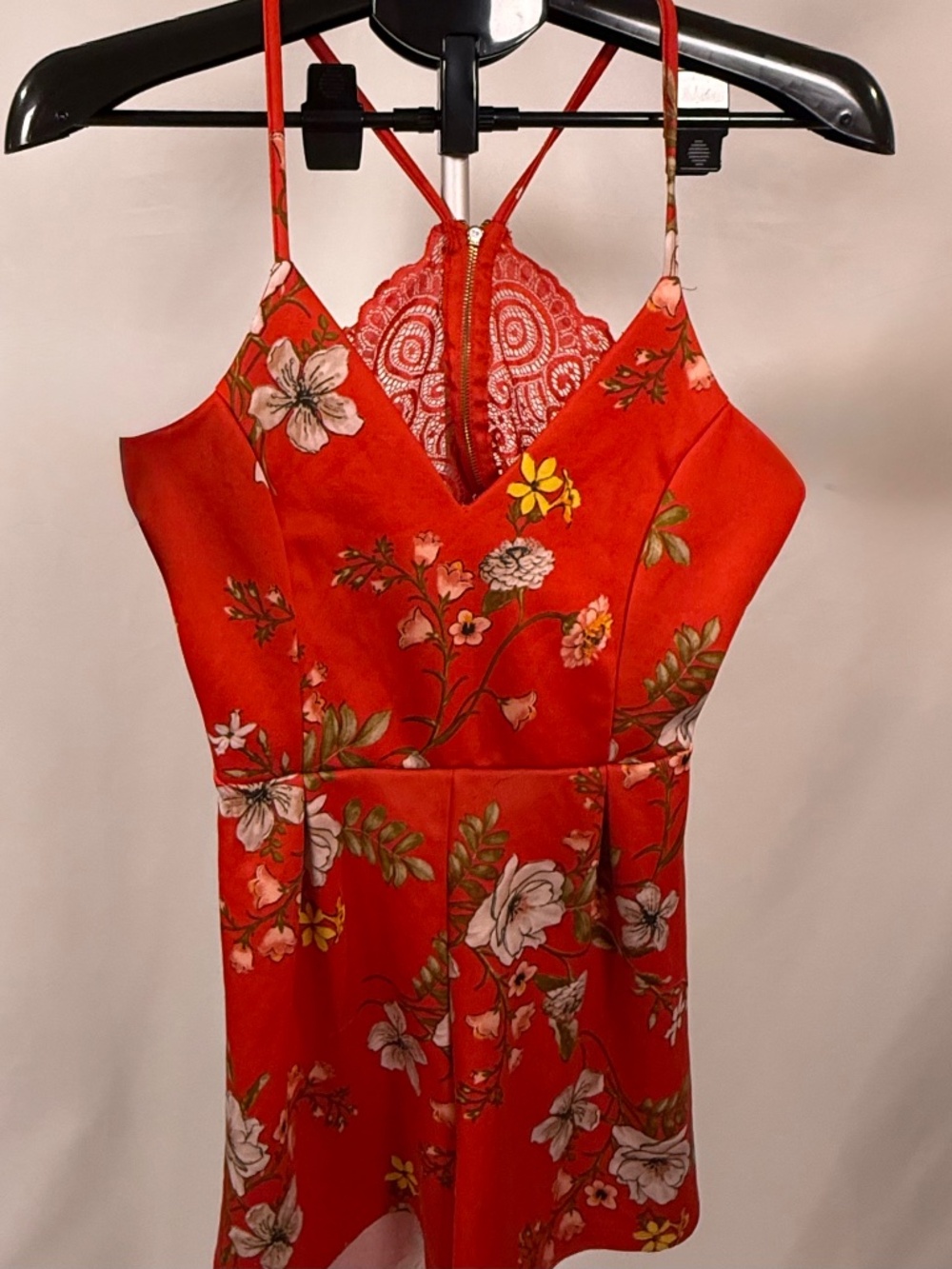 O’Delilah Red Floral Lace Back Romper M